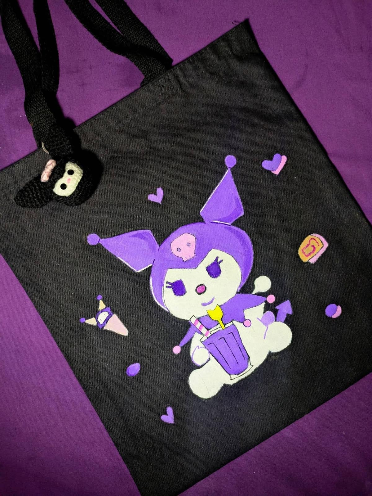 Kuromi Hand-Painted Tote Bag with Keychain